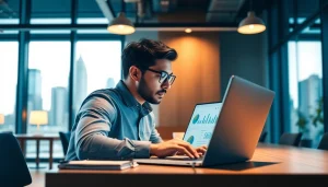 Analyze data insights for af88.com with a digital marketing strategist in a modern office.