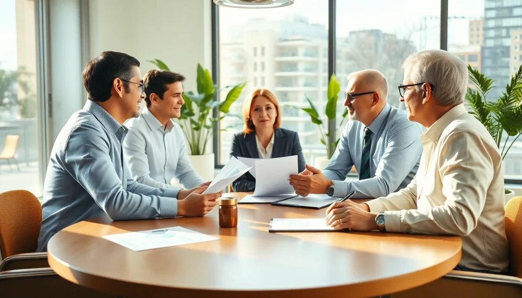 Engaging financial advisor discussing retirement planning San Antonio with clients at a round table.