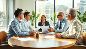 Engaging financial advisor discussing retirement planning San Antonio with clients at a round table.