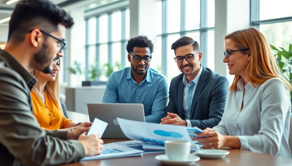 Quickplus Business Consultants collaborating in a modern office, showcasing professional team dynamics.