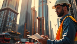 Engaged New York City Construction Manager supervising an active construction site.