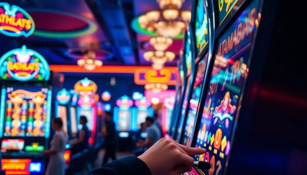 Menampilkan batman138 slot dalam suasana kasino yang meriah dan energik, dengan pemain yang antusias.