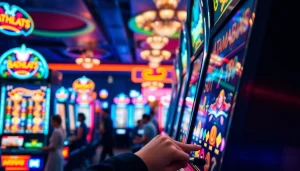 Menampilkan batman138 slot dalam suasana kasino yang meriah dan energik, dengan pemain yang antusias.