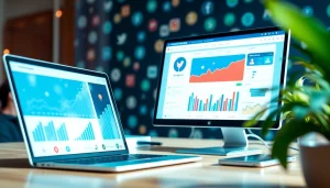 Using an Instagram smm panel with analytics on a digital marketing workspace.