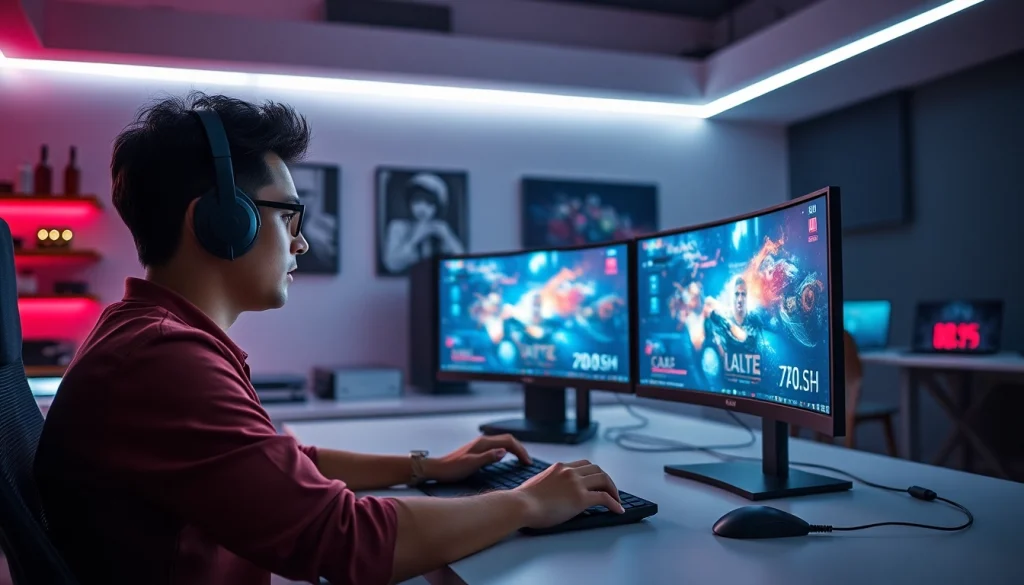 Log in to virus4d login slot with a modern gamer setup and bright screens.