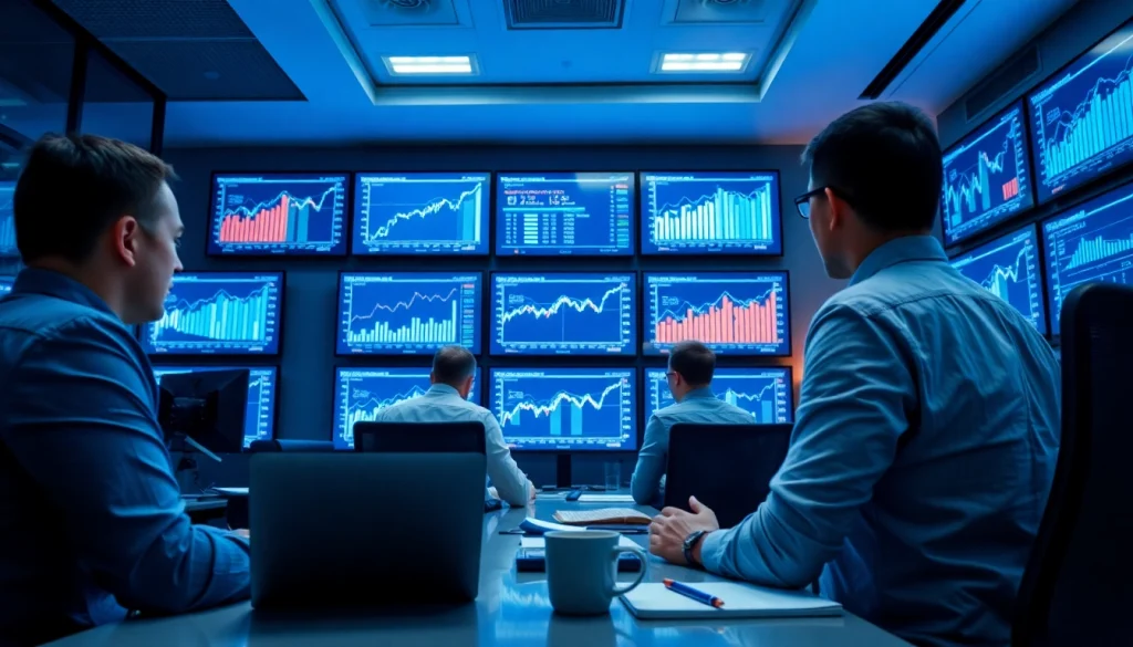 Analyze real estate analytics data with analysts discussing investment projects in a modern office.