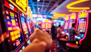 Menangkan slot gacor dengan tangan yang menekan tombol spin di kasino modern.