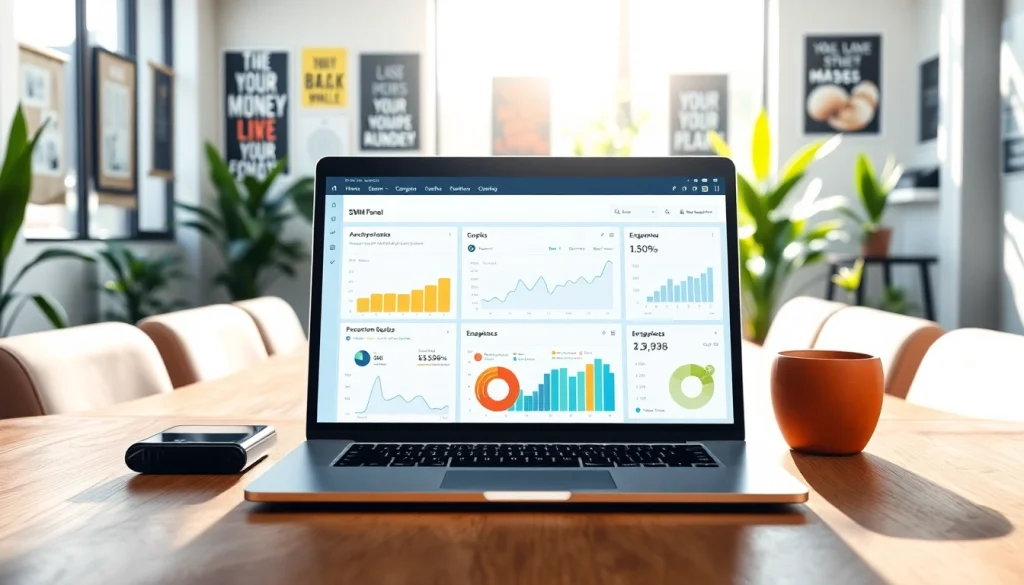 Engaging smm panel displayed on a laptop in a modern office setting