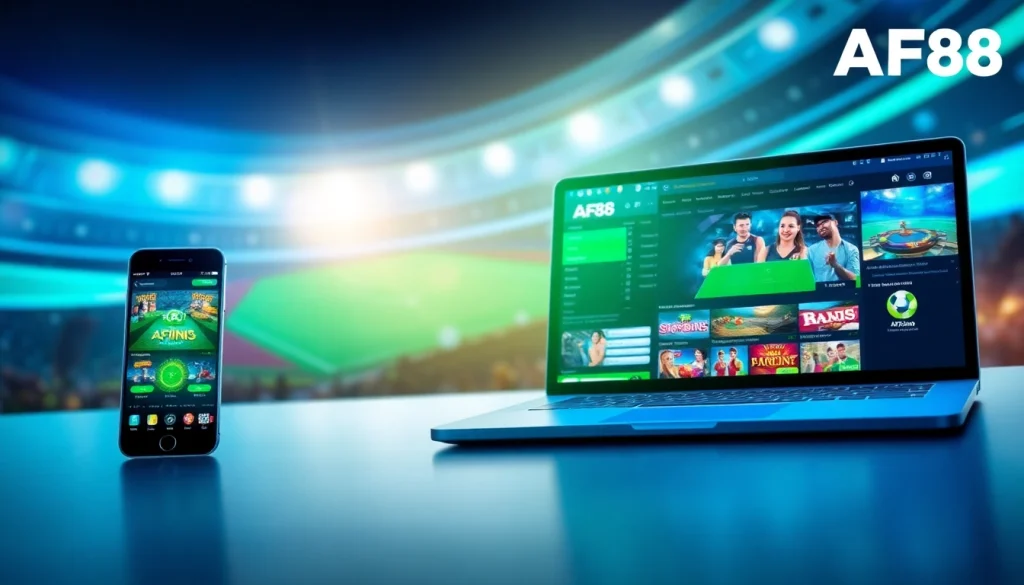 Engaging interface of af88 com showcasing online betting options on smartphone and laptop.
