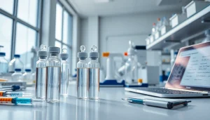 Buy peptides online with high-quality vials in a professional lab setting.