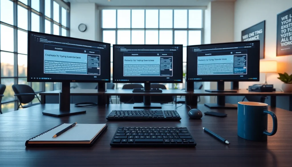 Engaged individuals in a typing center, focusing on enhancing their typing skills through modern techniques and exercises.