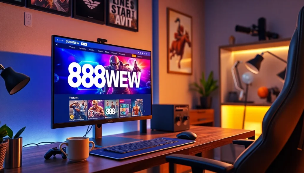 Immersive online gaming setup featuring 888 new website on a sleek monitor.