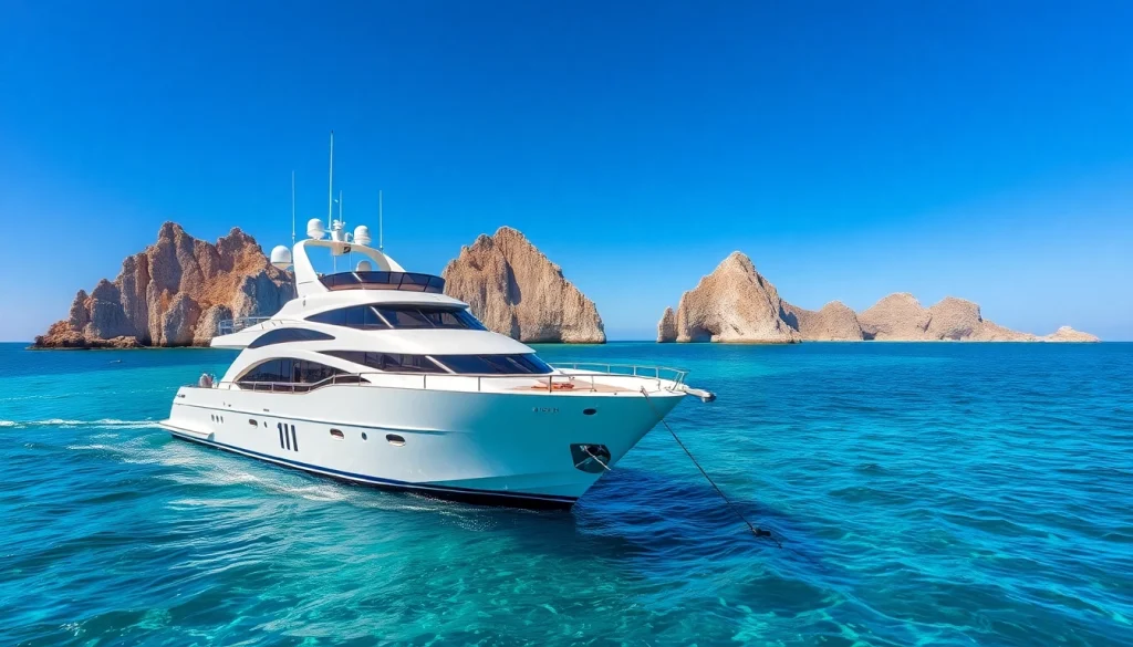 Luxury yacht rental Cabo prices showcased against a stunning Cabo San Lucas backdrop.