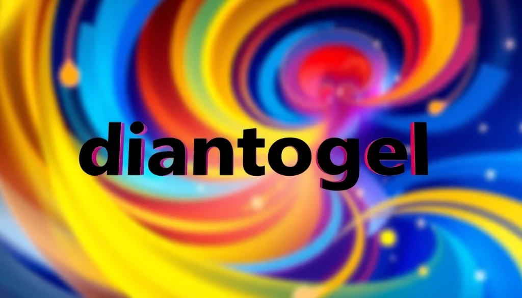 Menggambarkan diantogel dalam bentuk seni grafis dinamis yang penuh warna dan geometris.