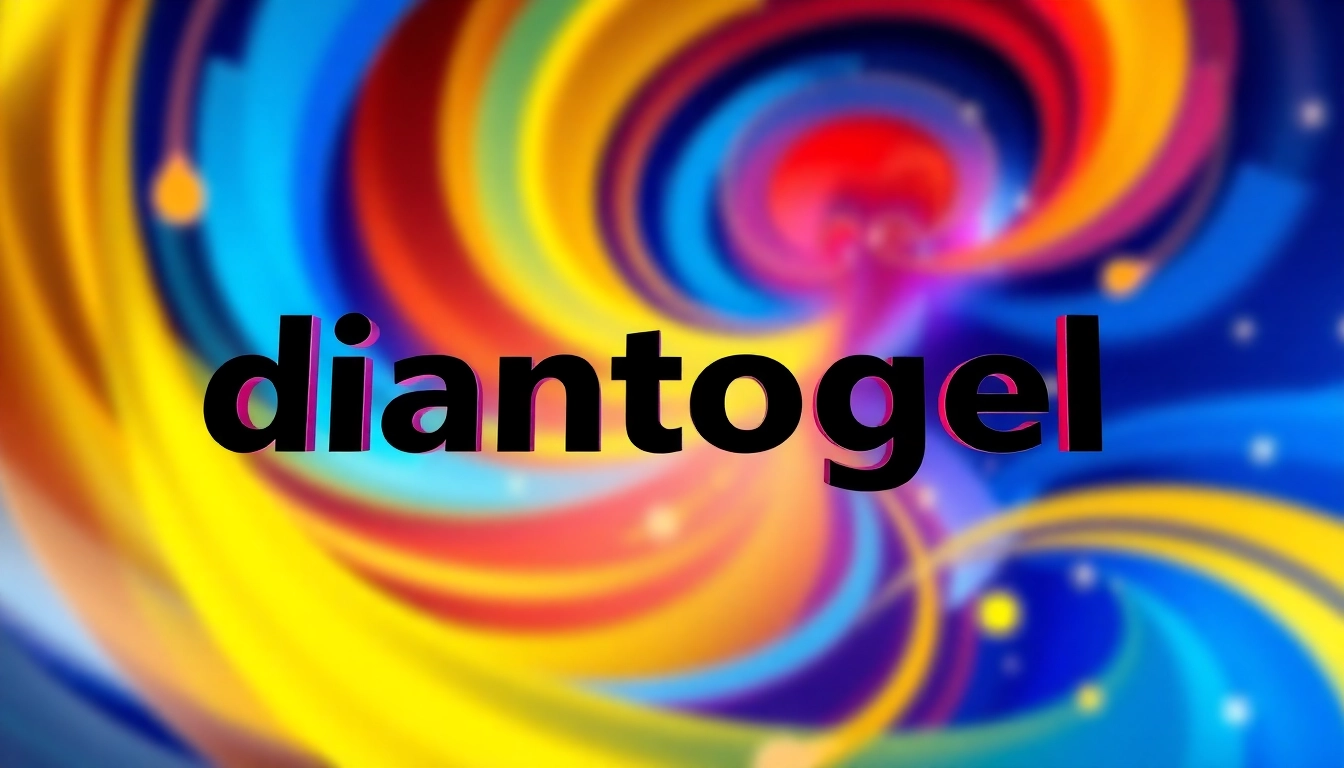 Menggambarkan diantogel dalam bentuk seni grafis dinamis yang penuh warna dan geometris.