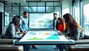 Engaging digital marketing team collaborating at https://www.fire85.com in a vibrant office setting.