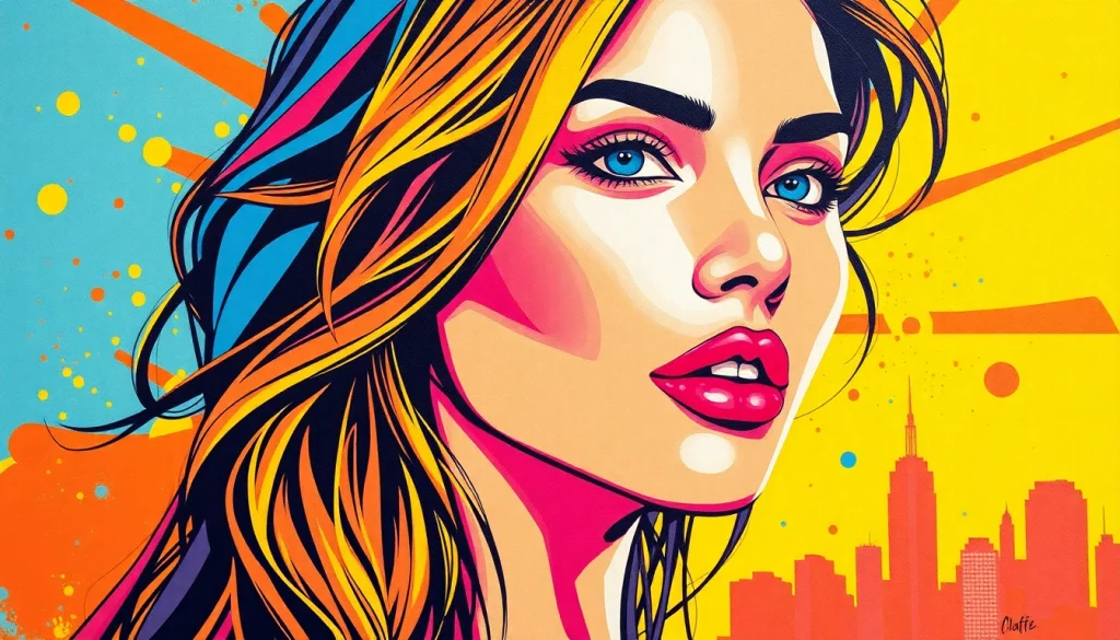 Explore a striking pop art canvas featuring a vivid abstract portrait of a young woman.