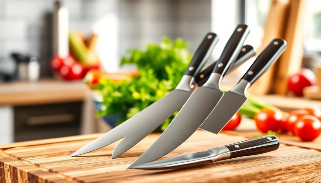 Showcase of a premium knife set NZ displayed elegantly on a wooden board.