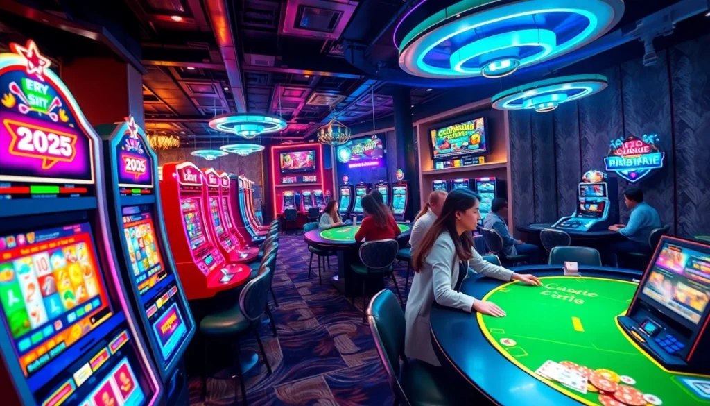 Exciting online casino scene showcasing diverse games at https://whycazino.com in a vibrant, futuristic setting.