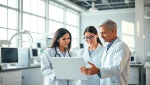 Research team analyzing data for the ADAPTABLE Aspirin Study in a modern lab setting.