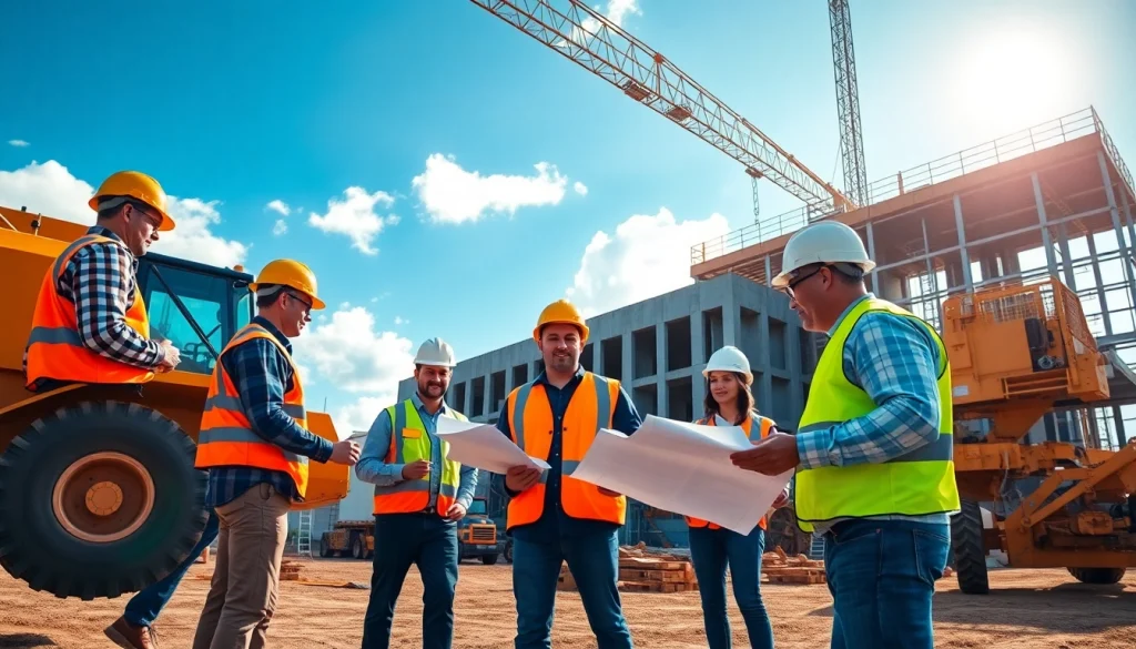 Engaged construction team discussing plans at a New Jersey Commercial General Contractor site.