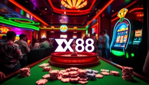 Experience the thrill of winning at XX88 with poker chips and roulette tables in a live casino setting.