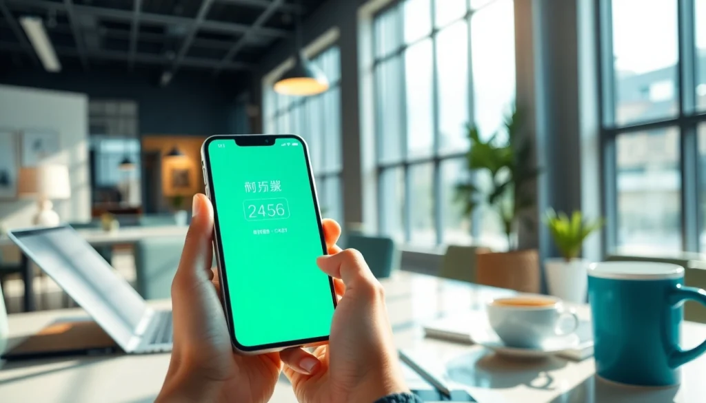 현대적인 사무실에서 스마트폰 인터페이스를 통해 소액결제를 강조하는 마이크로결제 프로세스