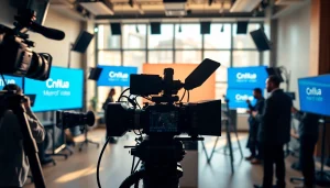 Creating engaging corporate video production in a professional studio setup.