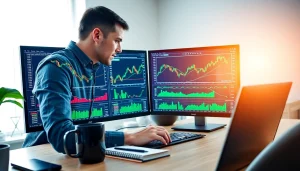 Analyze hotforex mt4 charts in a modern trading setup with dual monitors.