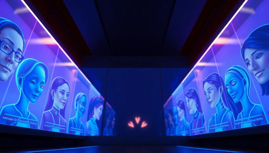 AI porn chat interactive interface showcasing diverse characters for intimate engagement.