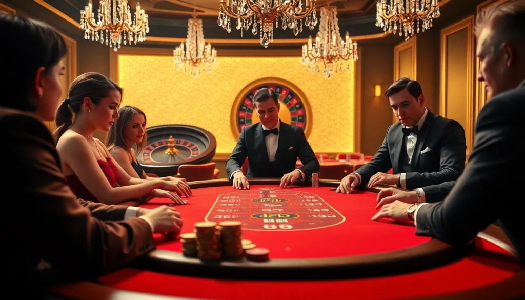 3king high-stakes poker table scene featuring colorful chips and elegant players.