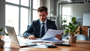 SMSF tax return review in a modern office setting, showcasing professionalism and trust.