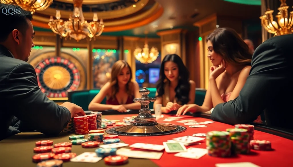 Experience the thrill of gaming at link dự phòng qq88 with vibrant casino tables and players.