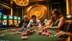 S8 players engaging in an exciting game at a luxurious casino table filled with poker chips.