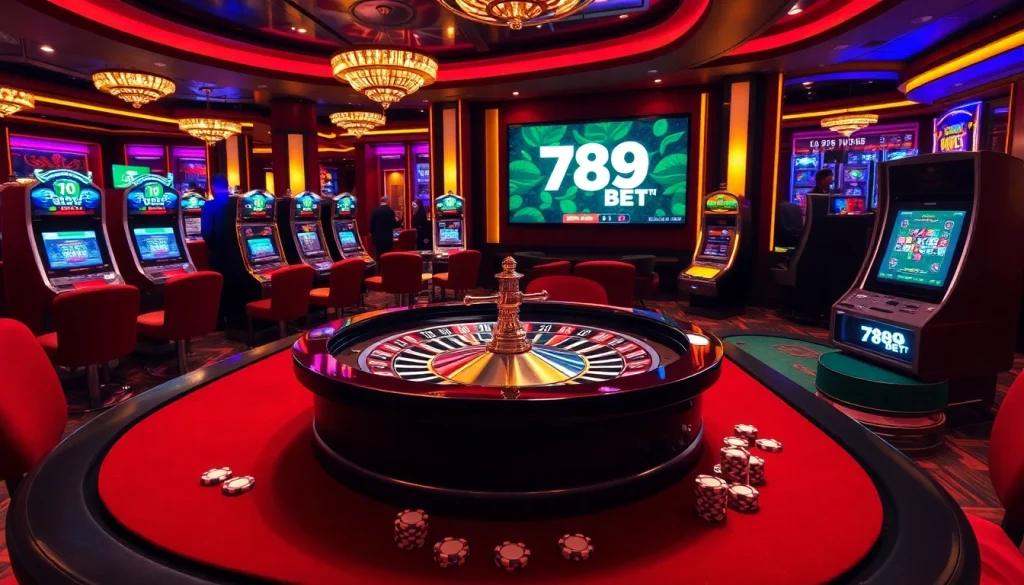 Engage in thrilling games at 789BET đăng nhập with vibrant casino visuals and luxurious setting.