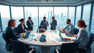 Professional team discussing VAT Services in UAE with financial reports in an office.