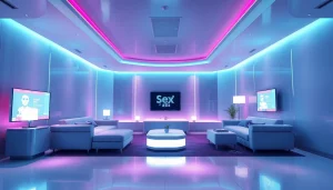 Engaging scene of users interacting with AI chatbots in a futuristic lounge, highlighting sex ai technology.