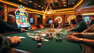 Players having an exciting time at a kk win bet gaming table with vibrant chips and cards.