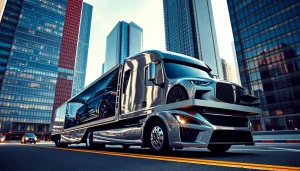 Transport luxury vehicles with https://luxuryautocarriers.com in an urban setting featuring a sleek carrier truck.