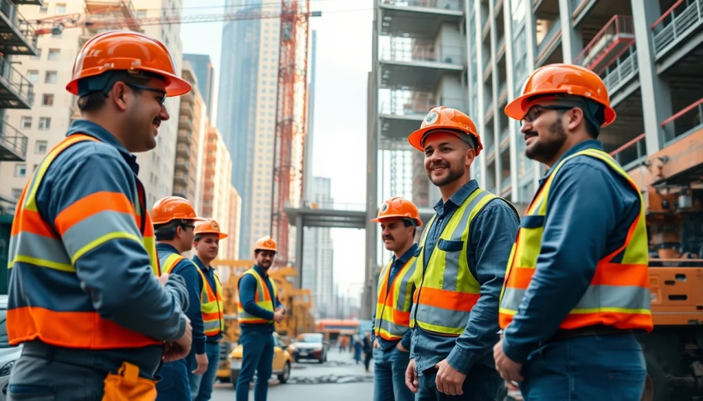 Showcasing construction workforce development through teamwork and collaboration among construction workers.