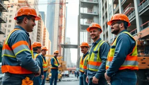 Showcasing construction workforce development through teamwork and collaboration among construction workers.