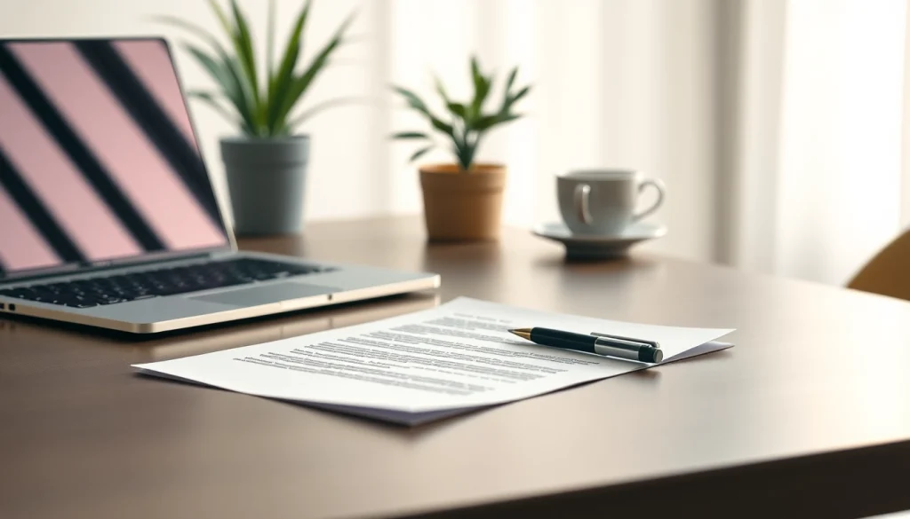 Write a compelling cover letter with a professional setting featuring a sleek desk and laptop.