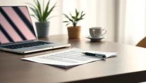 Write a compelling cover letter with a professional setting featuring a sleek desk and laptop.