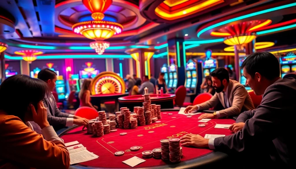 Engage in thrilling gambling at https://top10nhacai.gg/ with elite players at a poker table and an exciting roulette wheel.