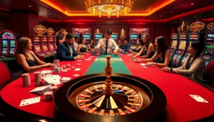 Experience the excitement of high-stakes gambling at sinbet.ink casino with vibrant tables and luxury decor.
