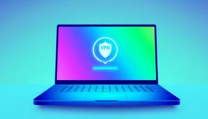 Download free VPN on a laptop screen showcasing a smooth installation process in vibrant colors.