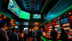 Engaged fans enjoying sports betting in Georgia at an upscale setting.