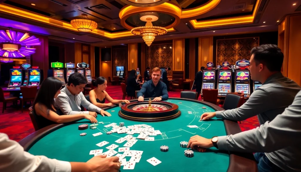 Players enjoying a thrilling poker game at UU88 casino, showcasing vibrant gaming atmosphere.