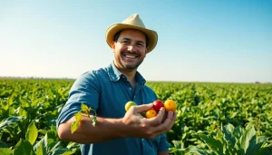 Petani toto yang sedang memegang hasil panen segar di ladangnya yang subur.