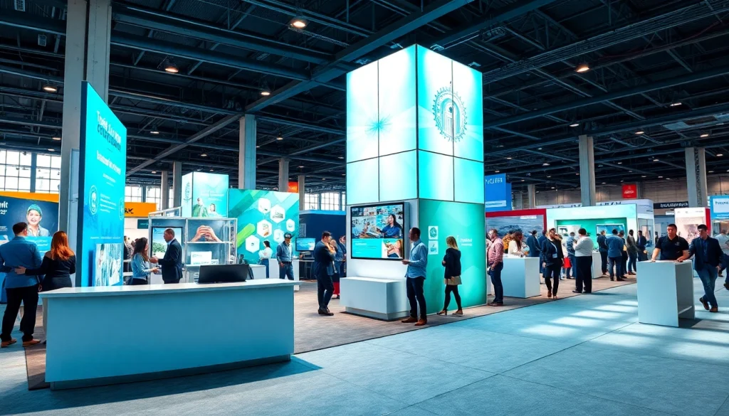 Engaging trade show booth featuring stylish displays and vibrant graphics.